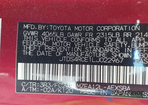 2020 Toyota Corolla Se from USA, damaged, VIN JTDS4RCE1LJ022967